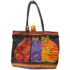Laurel Burch Tote Bag Feline Fantasy‎ Rainbow Cats Whimsical Art Boho Festival
